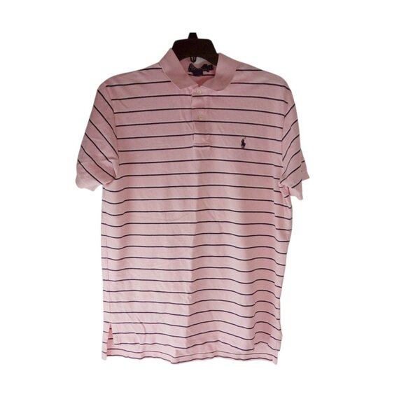 Polo Ralph Lauren Mens Golf Shirt Pink Striped Casual Short Sleeve Pony Large - Picture 1 of 9